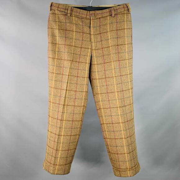 BILLS KHAKIS Size 38 Tan Multi Color Plaid Wool Flat Front Dress Pants - Picture 1 of 7